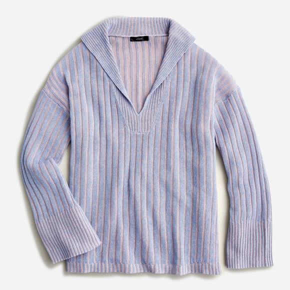 J. Crew Relaxed cotton-linen collared sweater in purple-pink Size L/XL - Picture 1 of 7